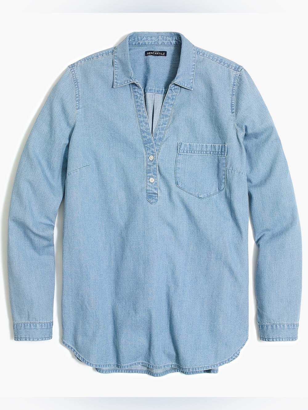 J. Crew Chambray Popover Henley Light Blue Denim Button Front Shirt Size Medium